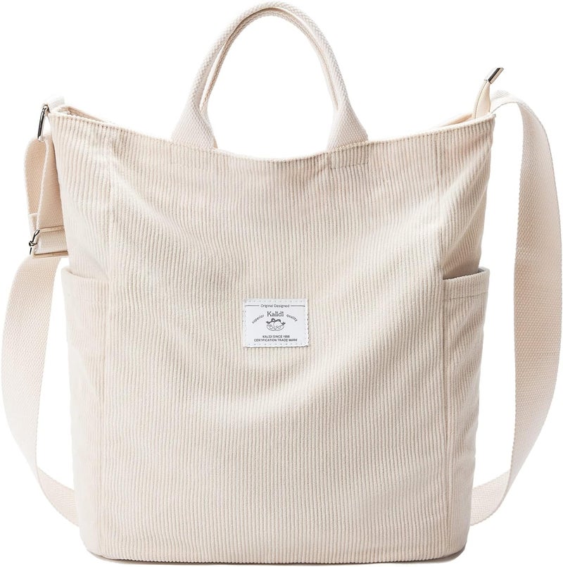KALIDI Corduroy Tote Bag, Large Messenger Bag Shoulder Hobo Anti Splash Crossbody Zipper Bag Casual Work Shopping Women - Image 1